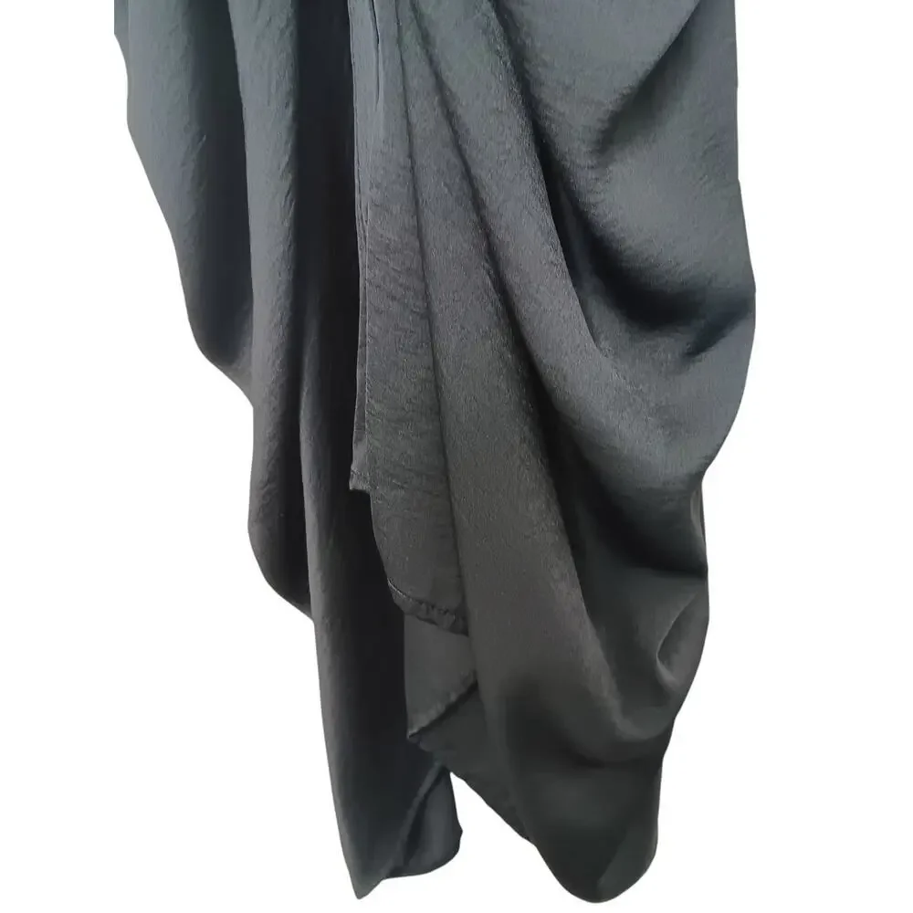 Haute Fox 3X Black Button Front Midi Dress Ruched Draped Hem Collared Plus Size - Picture 4 of 12